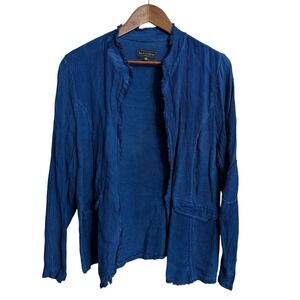 Flora Ashley linen blend jacket women's medium blue boho lagenlook coastal Italy
